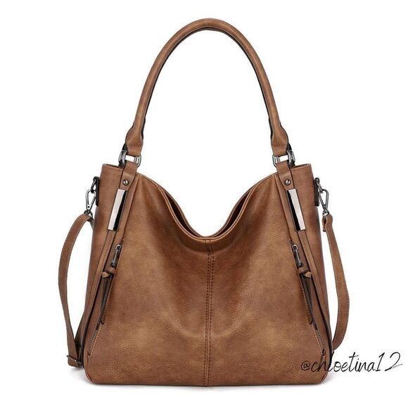 Women Brown PU Leather Hobo Tote Bag Leather Handbag - Picture 1 of 6